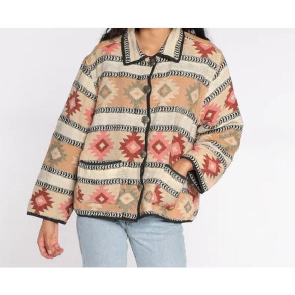 Jane Ashley Southwestern Tapestry Jacket Boho Vintage Tribal 90s Small - Picture 1 of 7